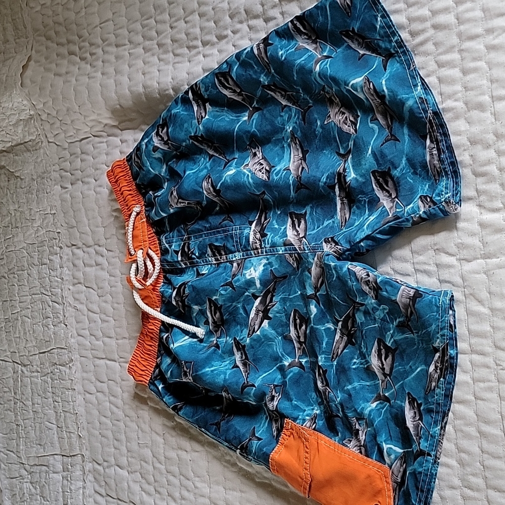 Boy's Quad Seven Swim Trunks,  Color Orange and Aqua, Size 12/14